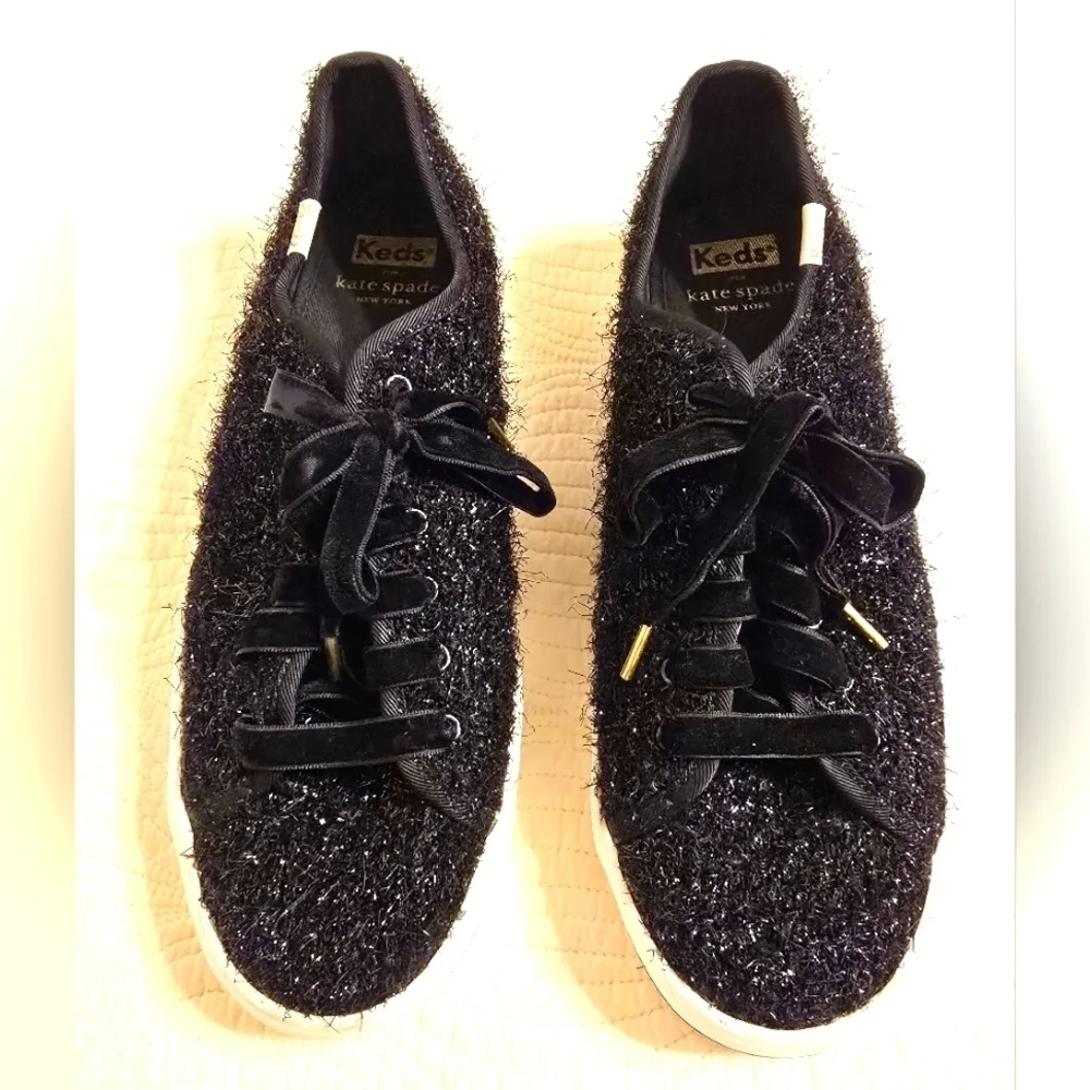 EUC Keds X Kate Spade Limited Edition Ladies Black Kickstart Tinsel Sneakers